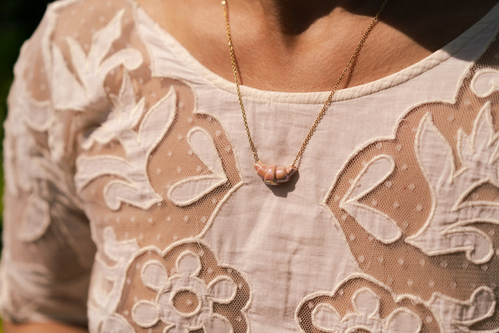 croissant necklace pearly pink